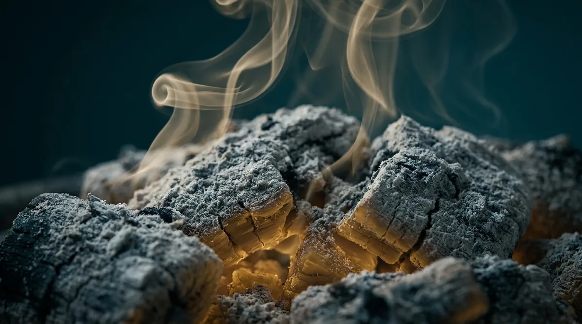 Brasas incandescentes escondidas sob uma camada de cinzas, em tons petróleo e dourado, simbolizando a inflamação crônica silenciosa que arde sem aparecer.